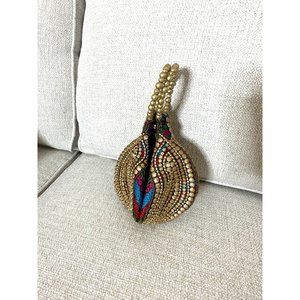 Gold Bead Embellished Potli Bag Purse Indian Fortune Cookie Style Wristlet NEW